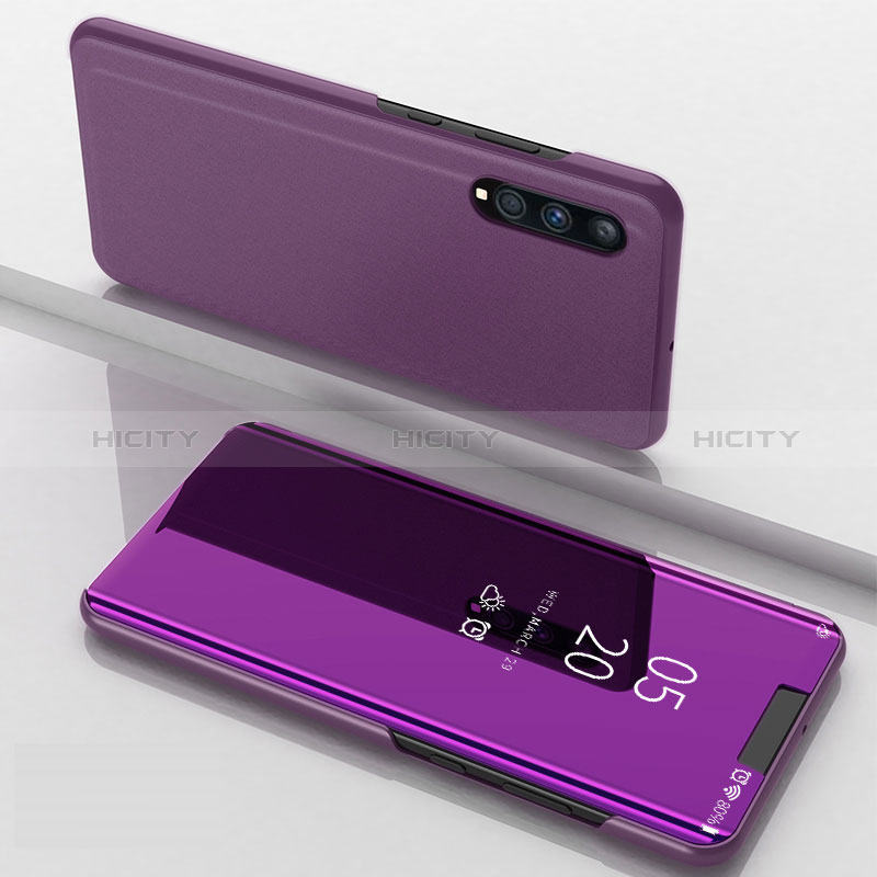 Coque Portefeuille Livre Cuir Miroir Housse Etui Clapet ZL1 pour Samsung Galaxy A70 Violet Clair Plus