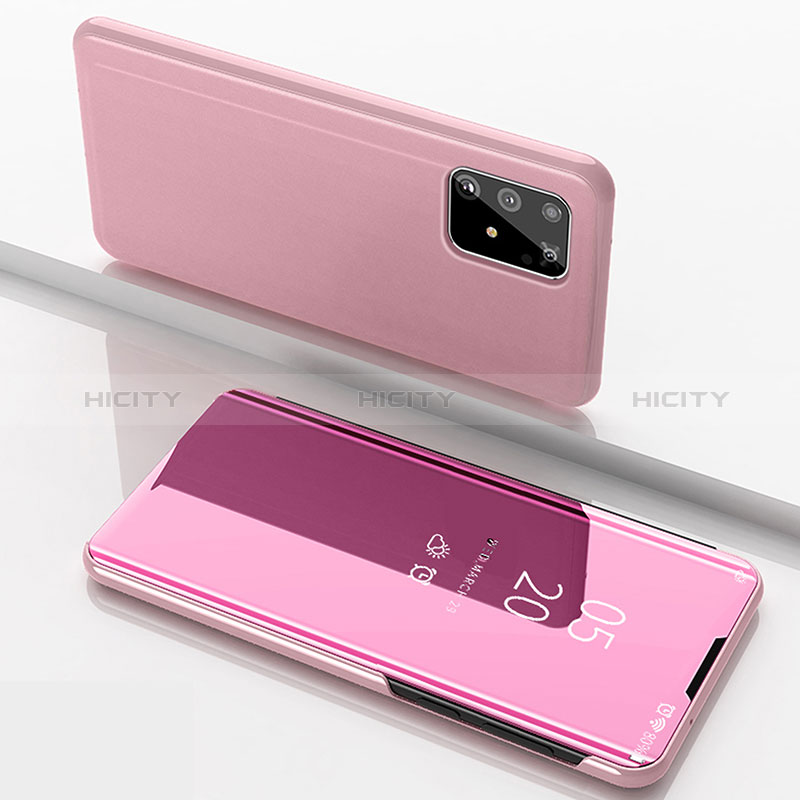 Coque Portefeuille Livre Cuir Miroir Housse Etui Clapet ZL1 pour Samsung Galaxy A91 Or Rose Plus