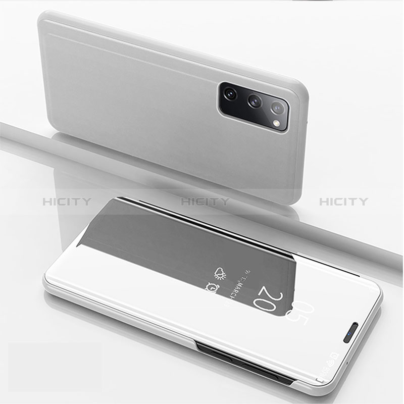 Coque Portefeuille Livre Cuir Miroir Housse Etui Clapet ZL1 pour Samsung Galaxy S20 Argent Plus