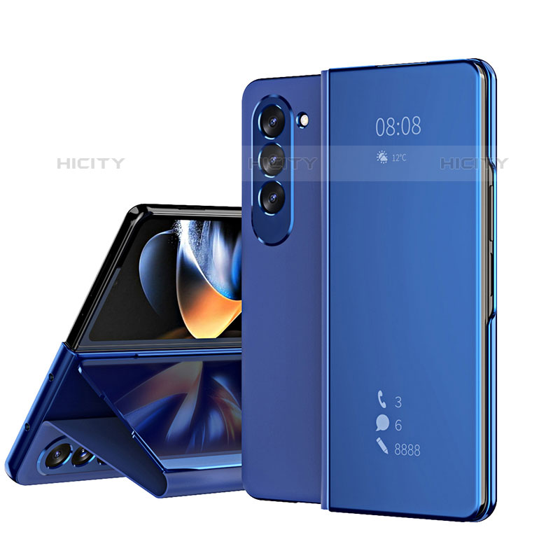 Coque Portefeuille Livre Cuir Miroir Housse Etui Clapet ZL1 pour Samsung Galaxy Z Fold5 5G Bleu Plus