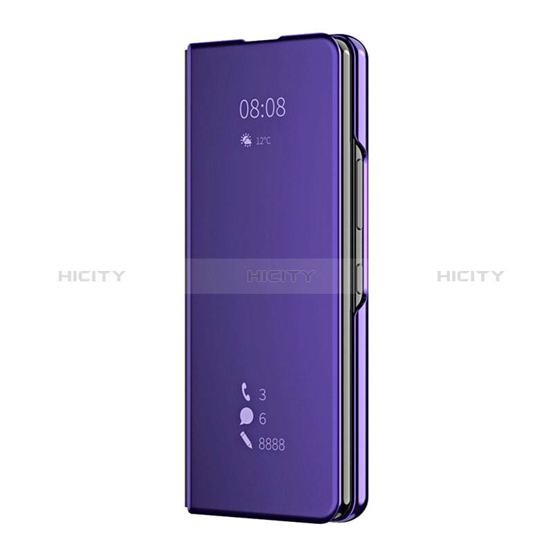 Coque Portefeuille Livre Cuir Miroir Housse Etui Clapet ZL2 pour Samsung Galaxy Z Fold3 5G Violet Plus