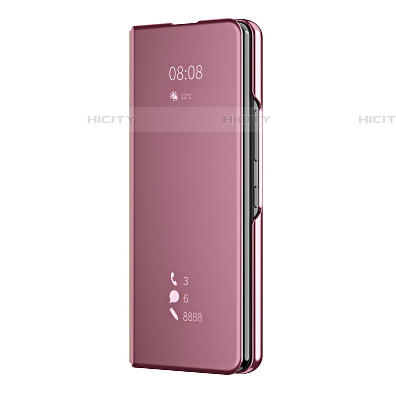 Coque Portefeuille Livre Cuir Miroir Housse Etui Clapet ZL2 pour Samsung Galaxy Z Fold4 5G Or Rose Plus