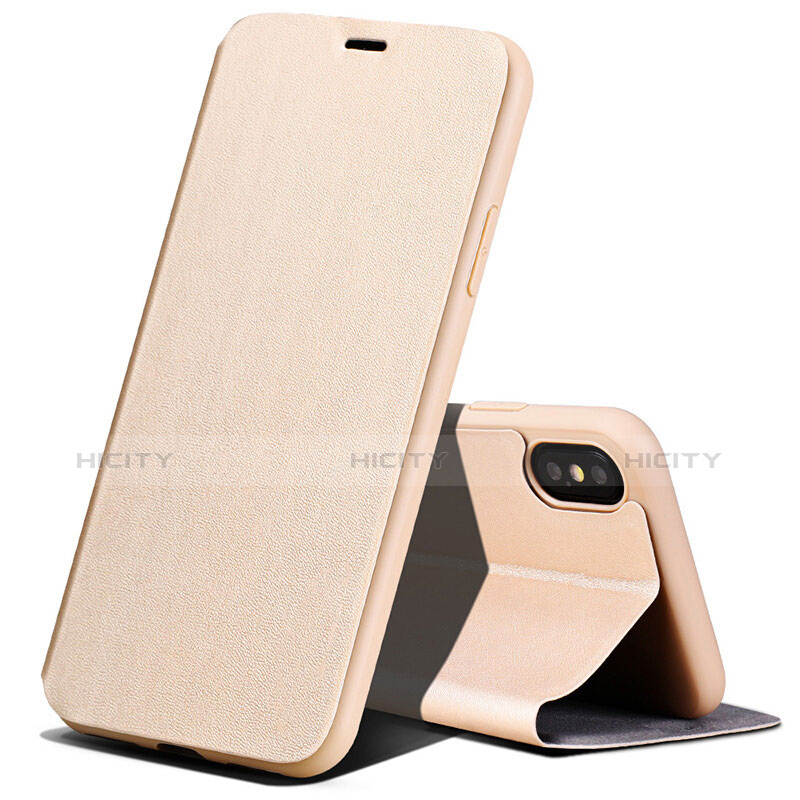 Coque Portefeuille Livre Cuir pour Apple iPhone X Or Plus