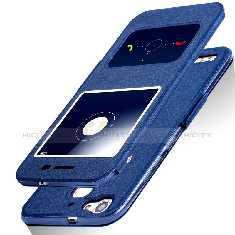 Coque Portefeuille Livre Cuir pour Huawei Enjoy 5S Bleu Plus