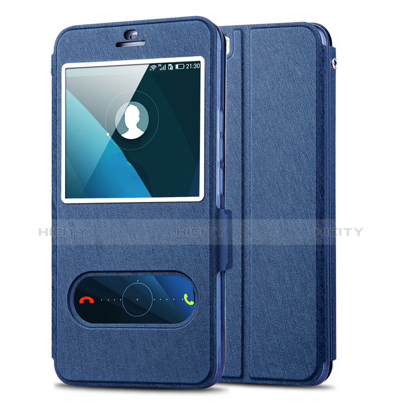 Coque Portefeuille Livre Cuir pour Huawei Honor 6 Plus Bleu Plus