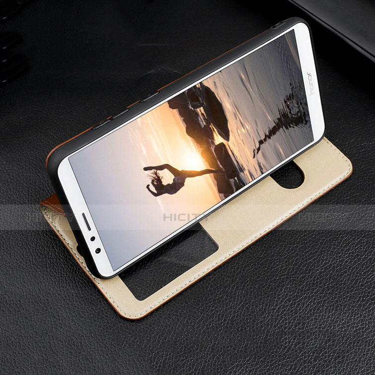 Coque Portefeuille Livre Cuir pour Huawei Honor 7X Marron Plus