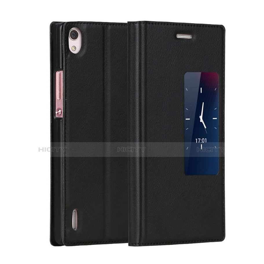 Coque Portefeuille Livre Cuir pour Huawei P7 Dual SIM Noir Plus