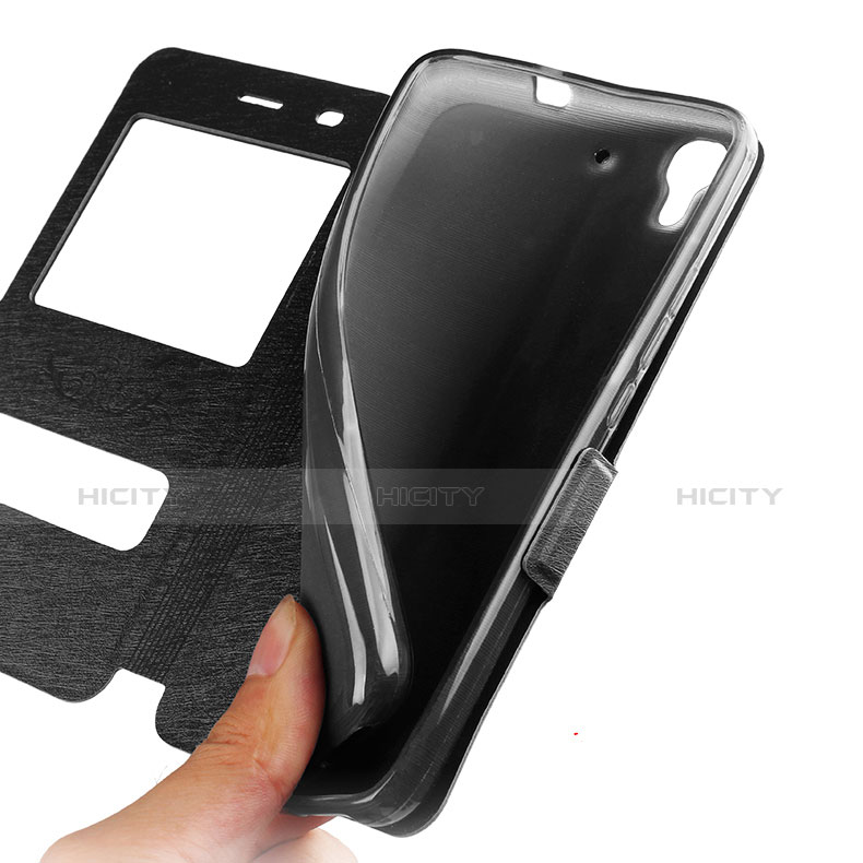 Coque Portefeuille Livre Cuir pour Huawei Y6 Noir Plus