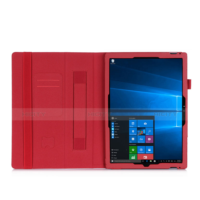 Coque Portefeuille Livre Cuir pour Microsoft Surface Pro 3 Rouge Plus