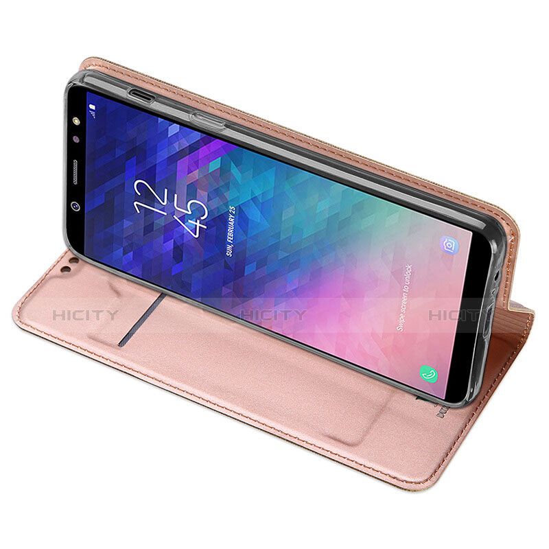 Coque Portefeuille Livre Cuir pour Samsung Galaxy A6 (2018) Dual SIM Or Rose Plus