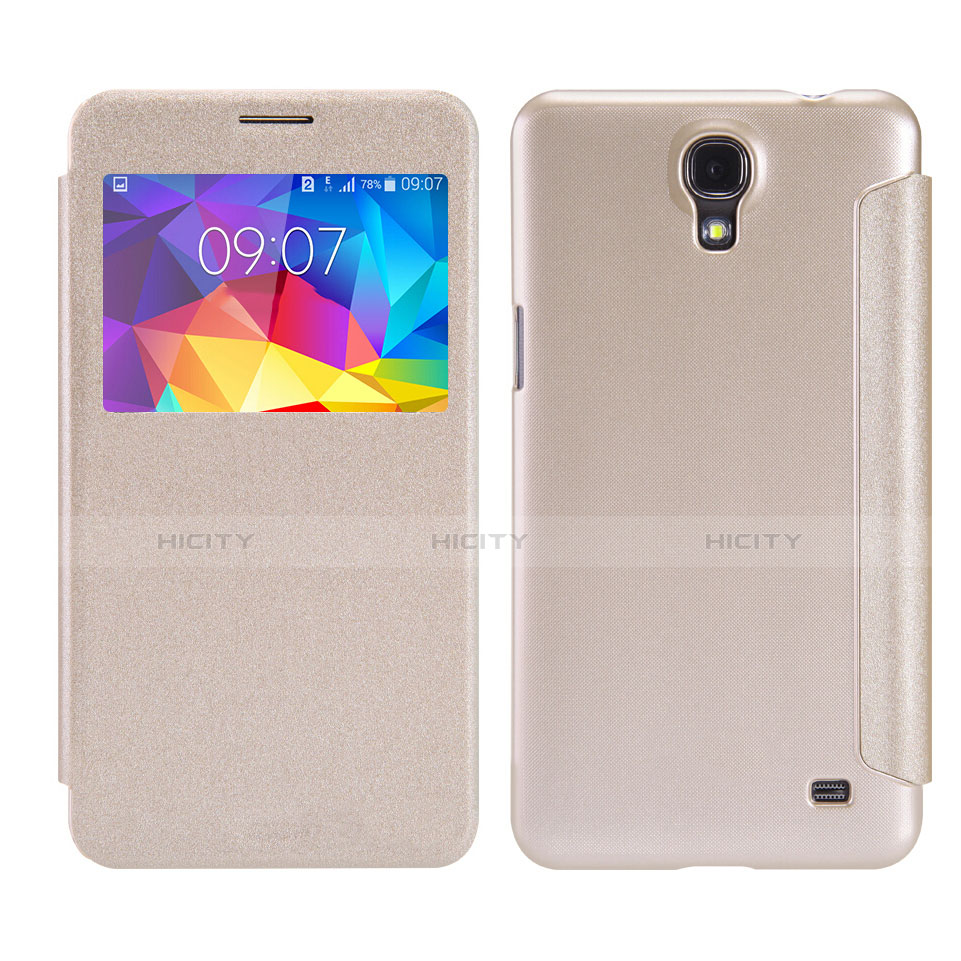 Coque Portefeuille Livre Cuir pour Samsung Galaxy Mega 2 G7508Q Or Plus