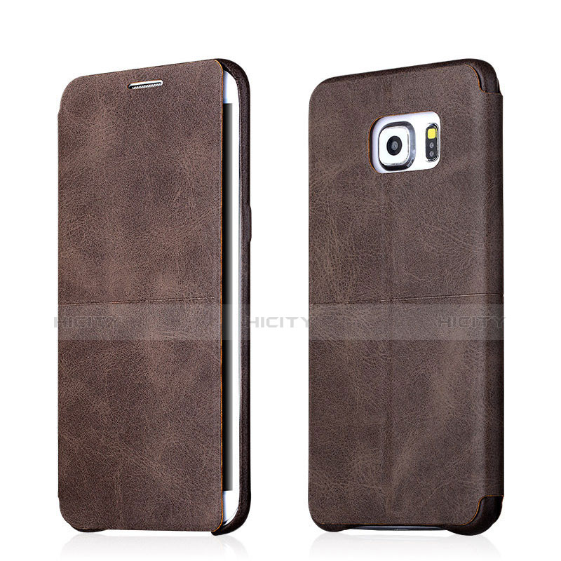 Coque Portefeuille Livre Cuir pour Samsung Galaxy S6 Edge+ Plus SM-G928F Marron Plus