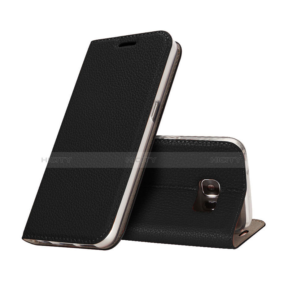 Coque Portefeuille Livre Cuir pour Samsung Galaxy S7 G930F G930FD Noir Plus