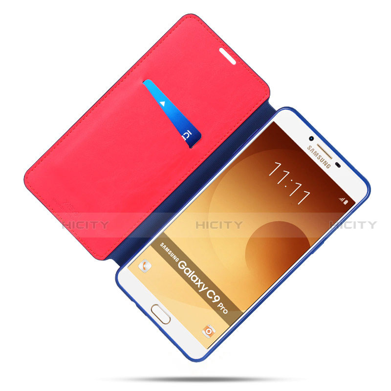 Coque Portefeuille Livre Cuir S01 pour Samsung Galaxy C9 Pro C9000 Bleu Plus