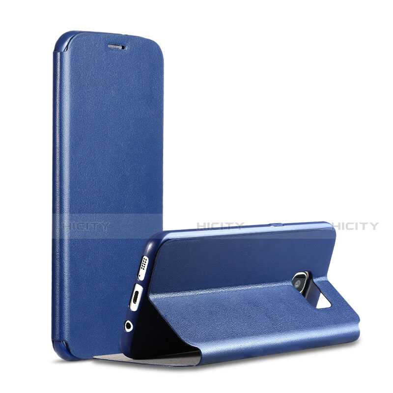 Coque Portefeuille Livre Cuir S01 pour Samsung Galaxy S7 G930F G930FD Bleu Plus