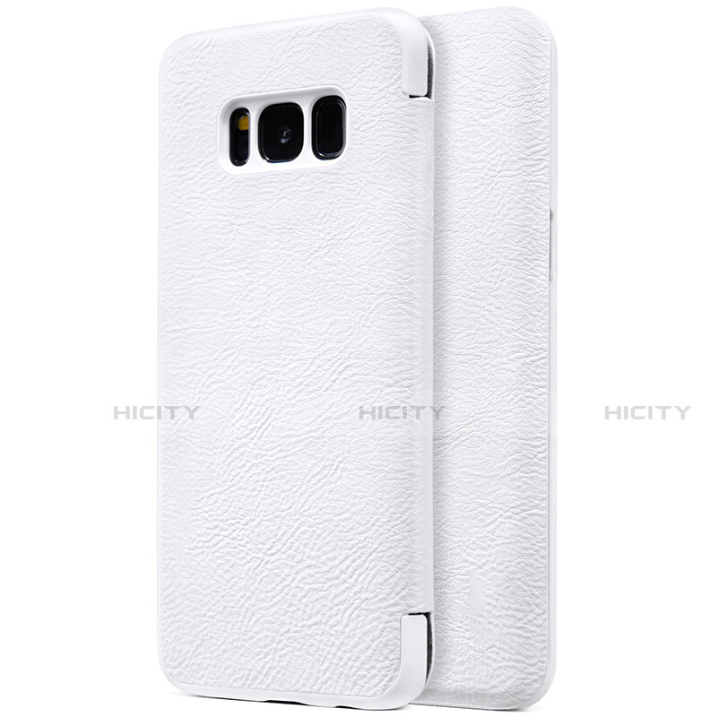 Coque Portefeuille Livre Cuir S01 pour Samsung Galaxy S8 Blanc Plus