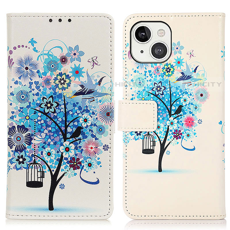 Coque Portefeuille Motif Fantaisie Livre Cuir Etui Clapet A07 pour Apple iPhone 14 Bleu Plus