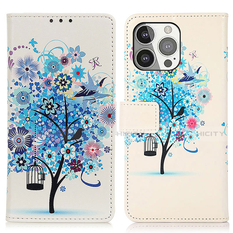 Coque Portefeuille Motif Fantaisie Livre Cuir Etui Clapet A07 pour Apple iPhone 14 Pro Max Bleu Plus