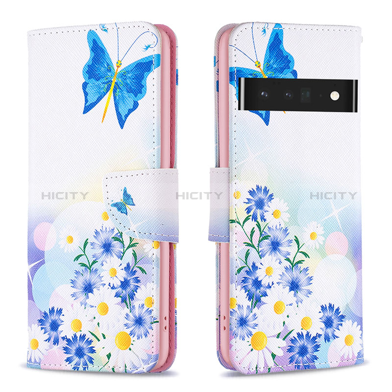 Coque Portefeuille Motif Fantaisie Livre Cuir Etui Clapet B01F pour Google Pixel 7 Pro 5G Bleu Plus