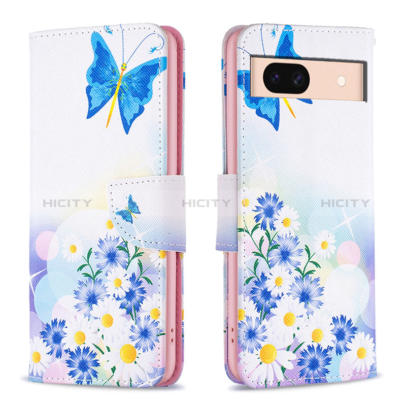 Coque Portefeuille Motif Fantaisie Livre Cuir Etui Clapet B01F pour Google Pixel 8a 5G Bleu Plus