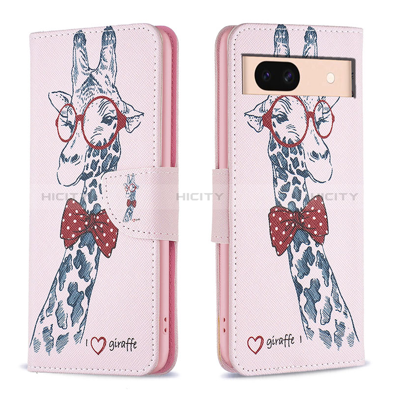 Coque Portefeuille Motif Fantaisie Livre Cuir Etui Clapet B01F pour Google Pixel 8a 5G Rose Plus