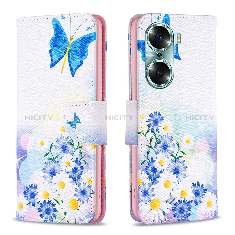 Coque Portefeuille Motif Fantaisie Livre Cuir Etui Clapet B01F pour Huawei Honor 60 5G Bleu Plus