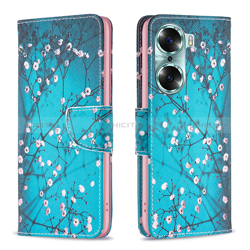 Coque Portefeuille Motif Fantaisie Livre Cuir Etui Clapet B01F pour Huawei Honor 60 Pro 5G Cyan Plus