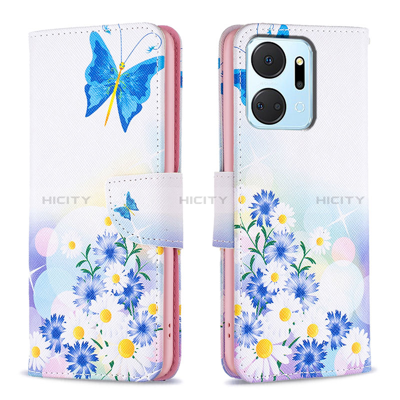 Coque Portefeuille Motif Fantaisie Livre Cuir Etui Clapet B01F pour Huawei Honor X7a Bleu Plus