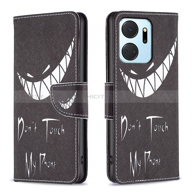 Coque Portefeuille Motif Fantaisie Livre Cuir Etui Clapet B01F pour Huawei Honor X7a Noir Plus