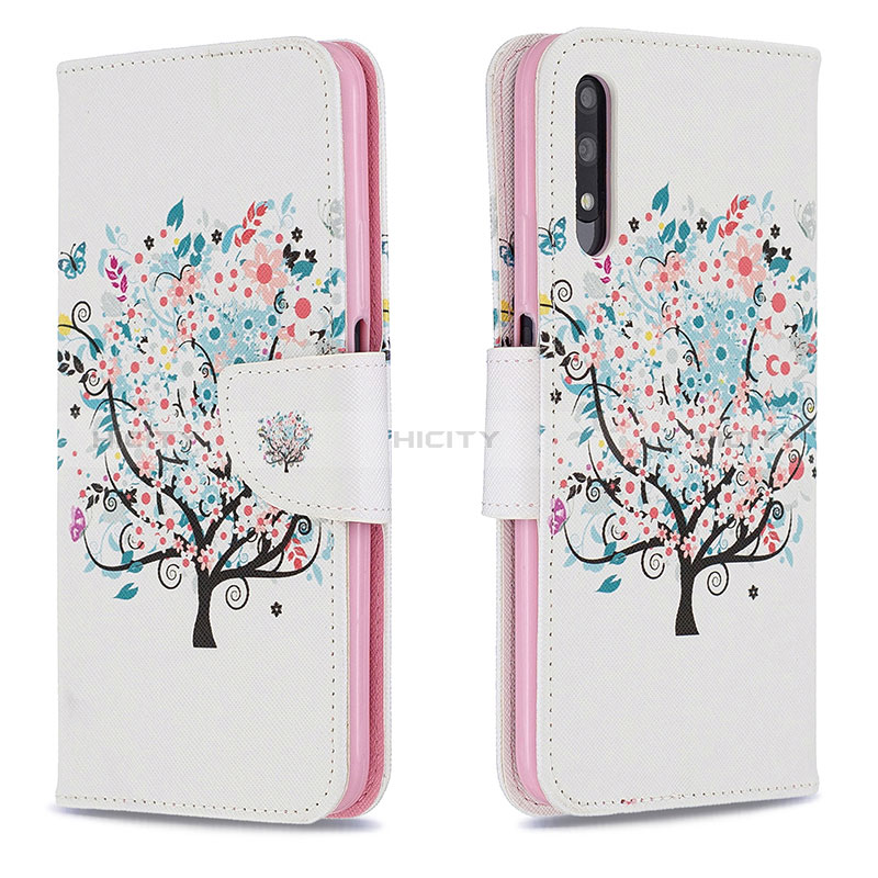 Coque Portefeuille Motif Fantaisie Livre Cuir Etui Clapet B01F pour Huawei P Smart Z (2019) Blanc Plus