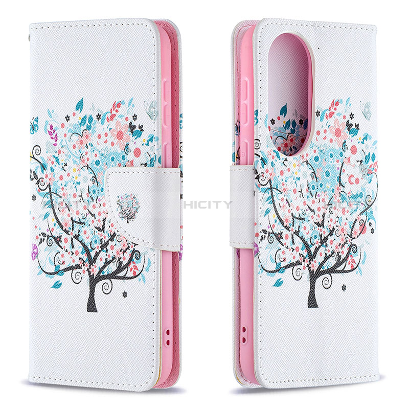 Coque Portefeuille Motif Fantaisie Livre Cuir Etui Clapet B01F pour Huawei P50 Blanc Plus