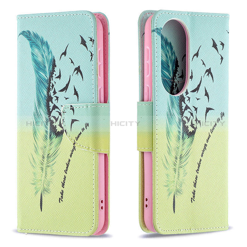 Coque Portefeuille Motif Fantaisie Livre Cuir Etui Clapet B01F pour Huawei P50 Pro Pastel Vert Plus