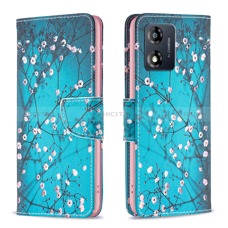 Coque Portefeuille Motif Fantaisie Livre Cuir Etui Clapet B01F pour Motorola Moto E13 Cyan Plus