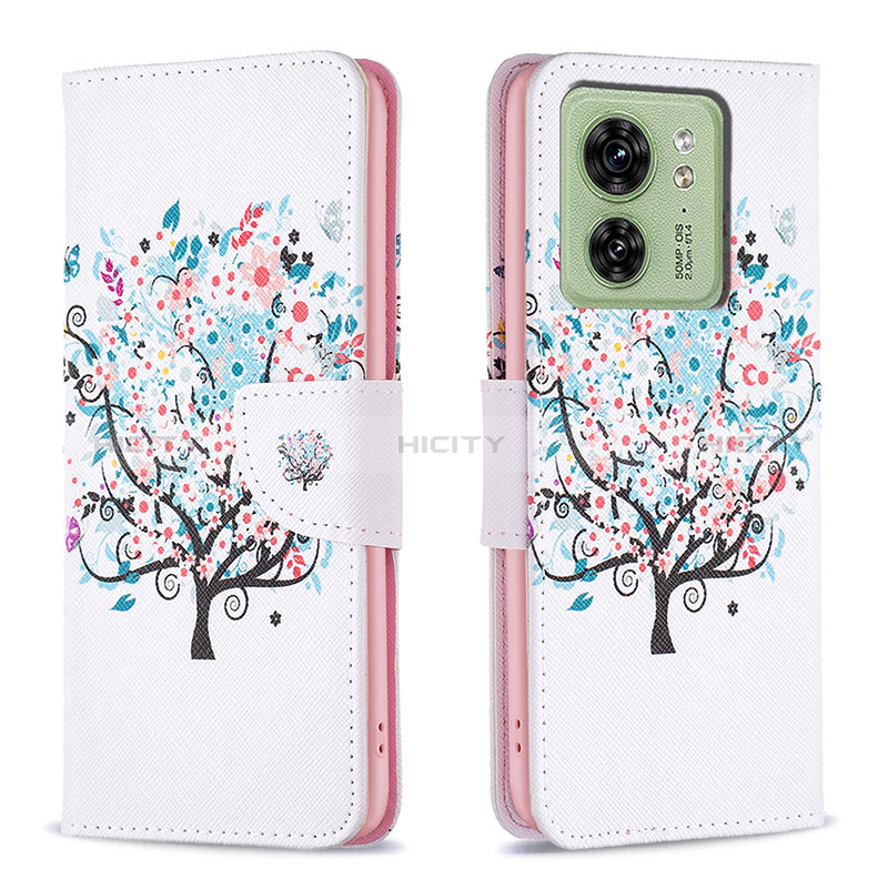 Coque Portefeuille Motif Fantaisie Livre Cuir Etui Clapet B01F pour Motorola Moto Edge (2023) 5G Blanc Plus