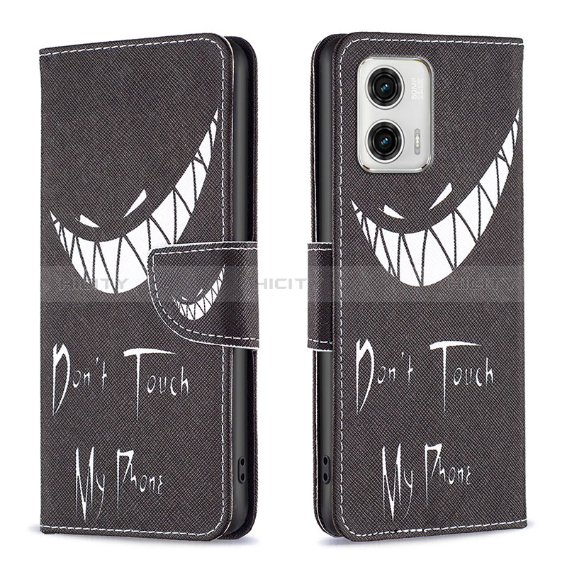 Coque Portefeuille Motif Fantaisie Livre Cuir Etui Clapet B01F pour Motorola Moto G73 5G Noir Plus