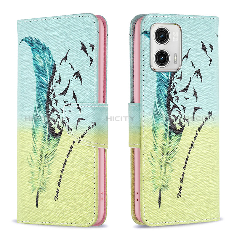 Coque Portefeuille Motif Fantaisie Livre Cuir Etui Clapet B01F pour Motorola Moto G73 5G Pastel Vert Plus