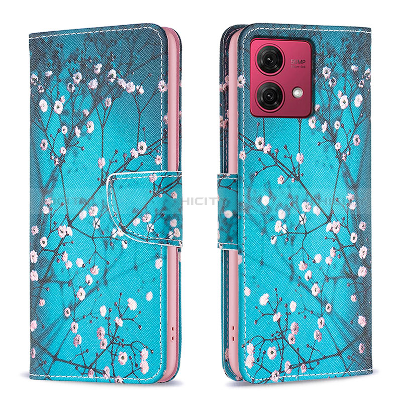 Coque Portefeuille Motif Fantaisie Livre Cuir Etui Clapet B01F pour Motorola Moto G84 5G Cyan Plus