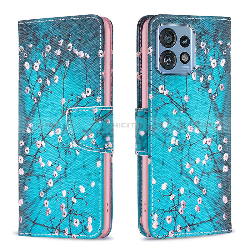 Coque Portefeuille Motif Fantaisie Livre Cuir Etui Clapet B01F pour Motorola Moto X40 5G Cyan Plus