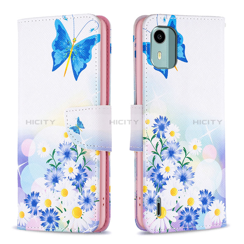 Coque Portefeuille Motif Fantaisie Livre Cuir Etui Clapet B01F pour Nokia C12 Bleu Plus