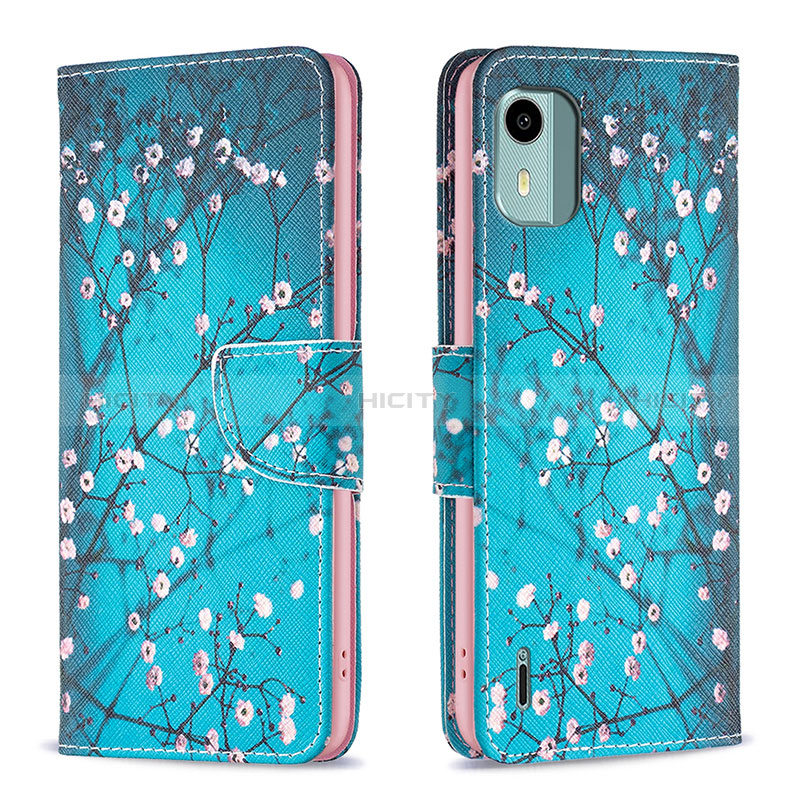 Coque Portefeuille Motif Fantaisie Livre Cuir Etui Clapet B01F pour Nokia C12 Cyan Plus