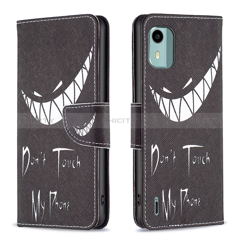 Coque Portefeuille Motif Fantaisie Livre Cuir Etui Clapet B01F pour Nokia C12 Noir Plus