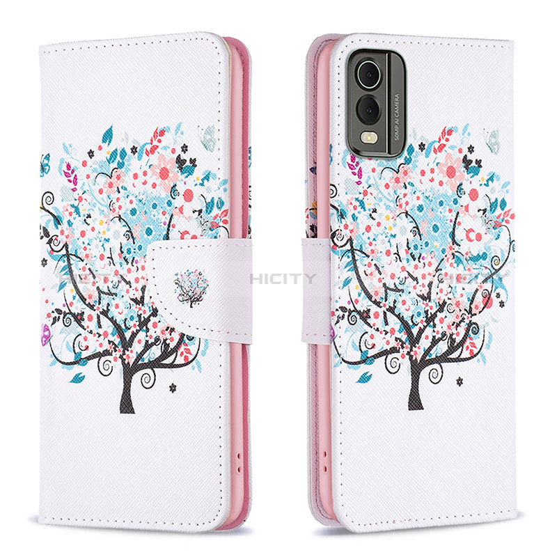 Coque Portefeuille Motif Fantaisie Livre Cuir Etui Clapet B01F pour Nokia C210 Blanc Plus