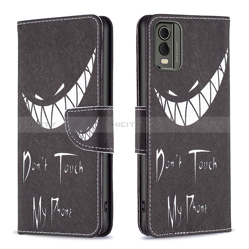 Coque Portefeuille Motif Fantaisie Livre Cuir Etui Clapet B01F pour Nokia C210 Noir Plus