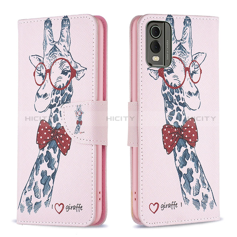 Coque Portefeuille Motif Fantaisie Livre Cuir Etui Clapet B01F pour Nokia C210 Rose Plus