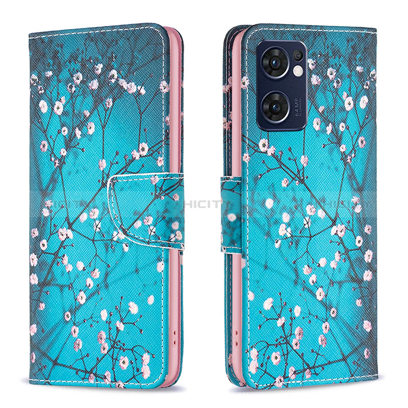 Coque Portefeuille Motif Fantaisie Livre Cuir Etui Clapet B01F pour OnePlus Nord CE 2 5G Cyan Plus