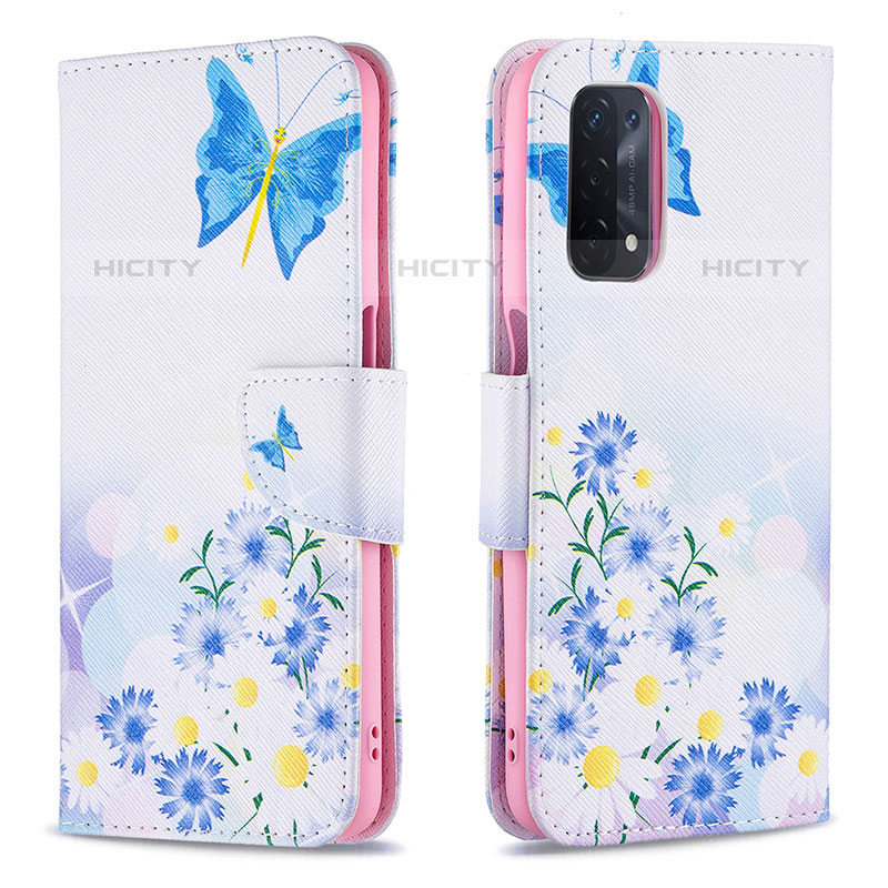 Coque Portefeuille Motif Fantaisie Livre Cuir Etui Clapet B01F pour OnePlus Nord N200 5G Bleu Plus