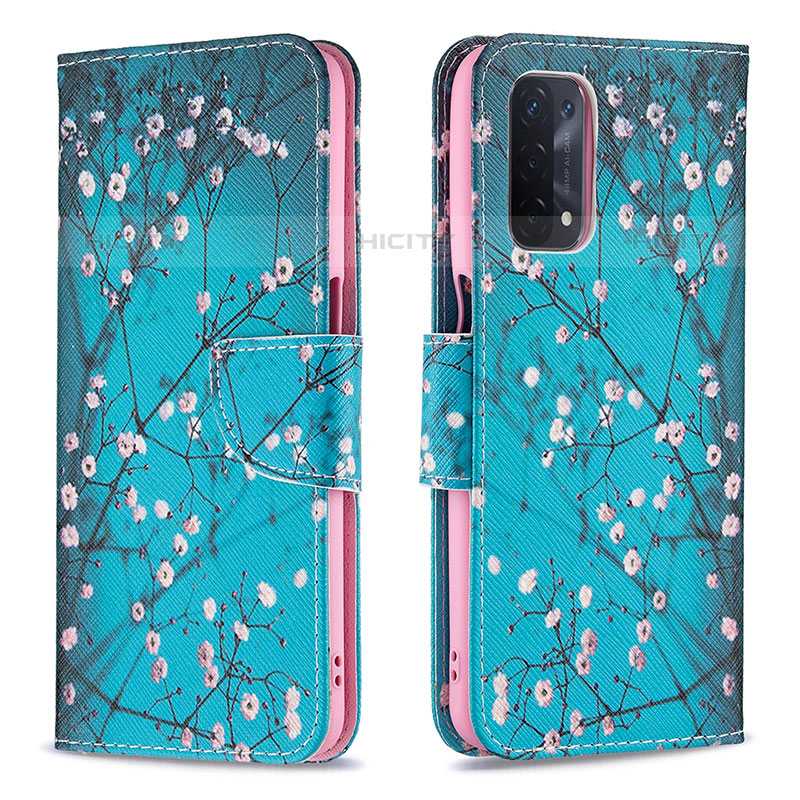 Coque Portefeuille Motif Fantaisie Livre Cuir Etui Clapet B01F pour OnePlus Nord N200 5G Cyan Plus