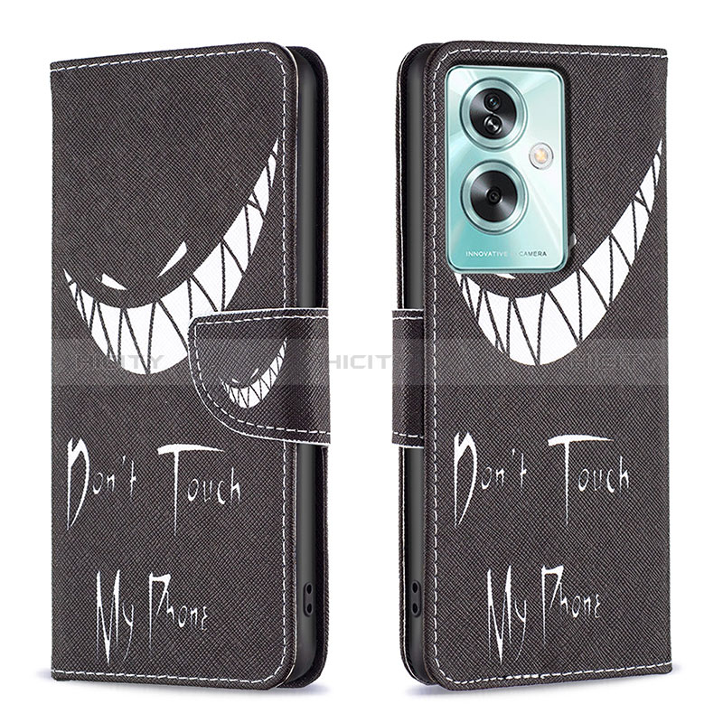 Coque Portefeuille Motif Fantaisie Livre Cuir Etui Clapet B01F pour Oppo A2 5G Noir Plus