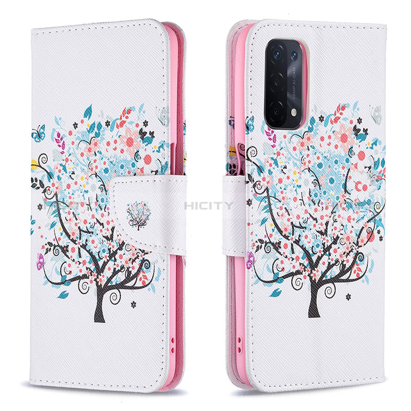 Coque Portefeuille Motif Fantaisie Livre Cuir Etui Clapet B01F pour Oppo A54 5G Blanc Plus