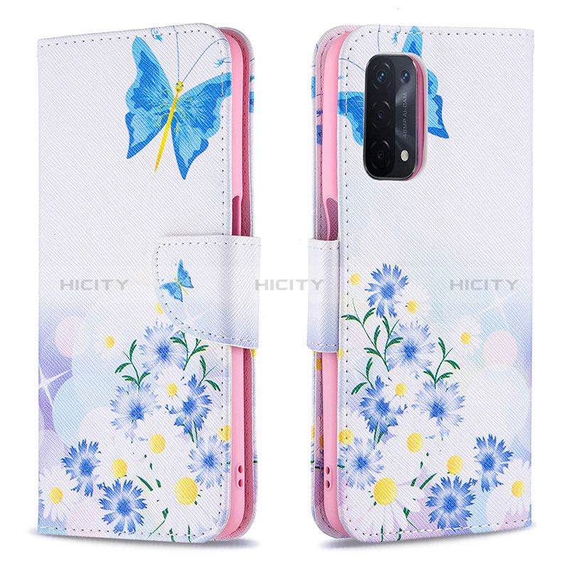 Coque Portefeuille Motif Fantaisie Livre Cuir Etui Clapet B01F pour Oppo A54 5G Bleu Plus